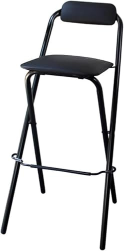 DZYHFCO Sgabello da bar pieghevole con schienale alto, imbottito, portatile, confortevole, pieghevole, per ufficio e casa, 65 cm, colore: nero