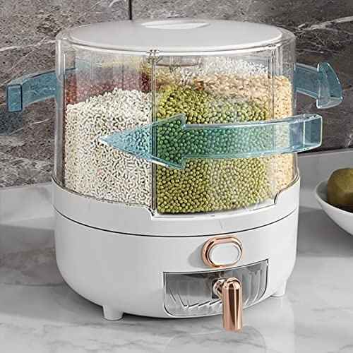 Tomedny Rice Dispenser, Food Dispenser Grain and Rice Storage Container Rotating Grain Storage Bin with 6 Compartment for Storing Red Beans, Yellow Beans (M 8.9 X 1.6in)