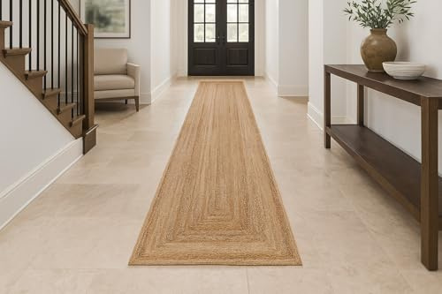 MY-RUG Jute Teppich Läufer 80 x 500 cm | Sisal-Teppich Wohnzimmer | handgewebter Juteteppich | flach gewebter Sisalteppich | Wohnzimmerteppich in Sisal-Optik aus Naturfaser | Neyla beige Natur