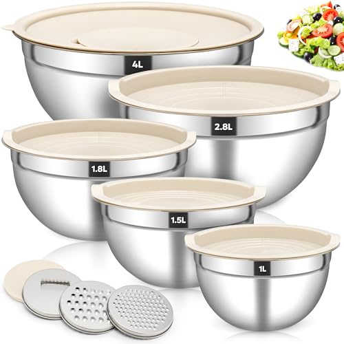 Fire More Salatschüssel mit Deckel, Edelstahl Rührschüssel 5er Set