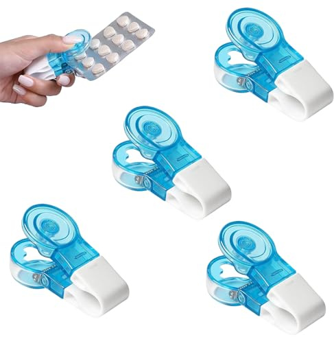 4 Stück Tablettenausdrücker,Tabletten Schluckhilfe,Tragbarer Pillenöffner | Tablettenteiler Für Alle Tabletten,Klein Tragbare Pillendose,Ideal Für Ältere Menschen Und Reisende
