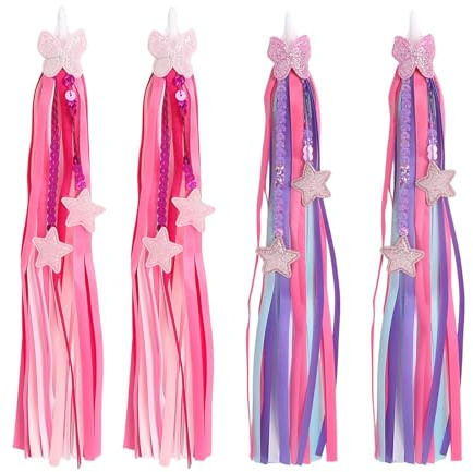 Accessori Bicicletta Bambino 2 Set Frange per Manubrio per Bambine, Nastro in Poliestere Colorato con Stelle e Farfalle per Bicicletta Bambino, Monopattino e Bicicletta da Apprendimento