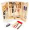 leomark wooden tool set for kids – 30+ piece kit with tools & accessories in secure wooden box, ideal for young carpenters & mechanics – includes wrench, hammer, screwdrivers, saw, DIY