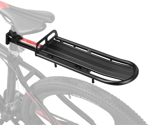 Flexzion Adjustable Bike Cargo Rack 20lb Capacity, Universal Extendable Aluminum Seat Post Rear Carrier Bicycle Touring Mount for Heavy Luggage Saddle Equipment Gear, Black