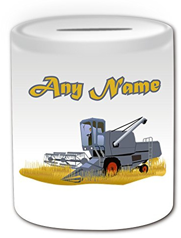 Personalisierter Geschenk-Mähdrescher Spardose, Design Verkehr (weiß-jeder Name/Nachricht an Ihr Einzigartiges-Farm Traktorist Fahrzeug verhindern, erhalten KFZ Winnowing -geräte