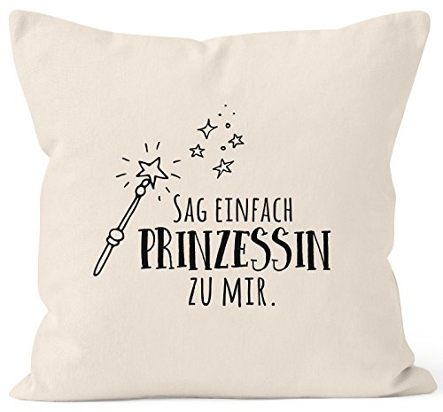 MoonWorks® Kissenbezug mit Spruch, sag einfach Prinzessin zu Mir, Kissen-Hülle aus Baumwolle, 40x40 Natur Unisize