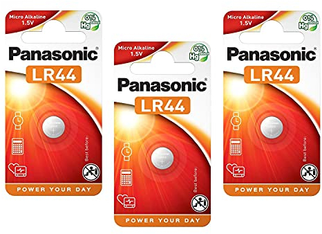 Panasonic - lote de 3 pilas botón cell power lr44 (l1154) - alkaline manganese 1,5 v