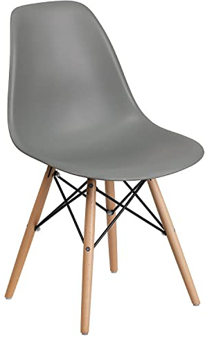 Flash Furniture Elon Series Moss Gray Plastic Chair with Wooden Legs for Versatile Kitchen, Dining Room, Living Room, Library or Desk Use