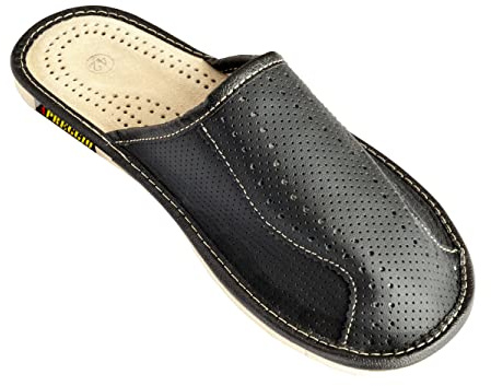 APREGGIO Chaussons Hommes Pantoufle Chausson Homme Cuir Mules Pantoufles Semelle Solide - Noir - Pointure 43 EU