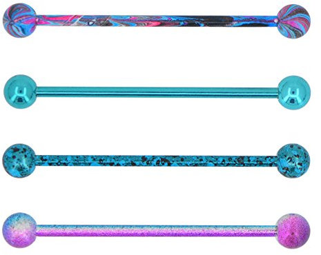 OUFER 4pcs 14G Surgical Steel Paint Swirl Splatter Industrial Barbell Cartilage Earrings 35mm Industrial Piercing Jewelry