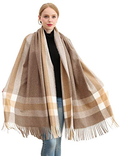 Longwu les femmes doux cachemire écharpe en laine de grandes pashminas châle et enroule chaleureuse a volé couverture Couleur caramel