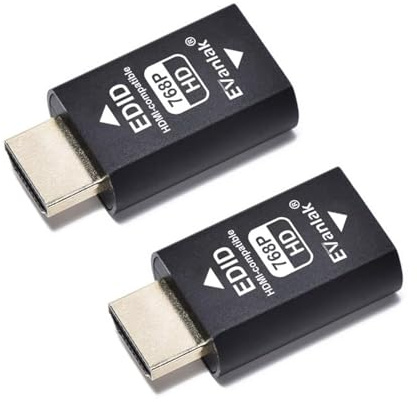 EVanlak HDMI-Emulator-Adapter, 3. Generation, Edid-Emulator, passthrough eliminierter Emulator-Adapter funktioniert mit Mac Thunderbolt auf HDMI-Switchs/Extender/AV 1024 x 768 @ 60 Hz, 2 Stück