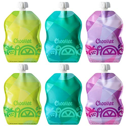 ChooMee Wiederverwendbare Babynahrungsbeutel – BPA-frei, auslaufsicherer Quetschbeutel für Kleinkinder, Smoothies, Pürees & Babynahrung, Nachfüllbar, Doppelreißverschluss, 6 Stück, 8 oz TropiColor