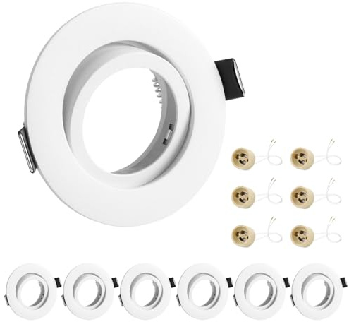 KYOTECH Juego de 6 focos empotrables con marco GU10, color blanco, orientable, redondo, incluye portalámparas GU10 para bombillas halógenas, módulo LED MR16