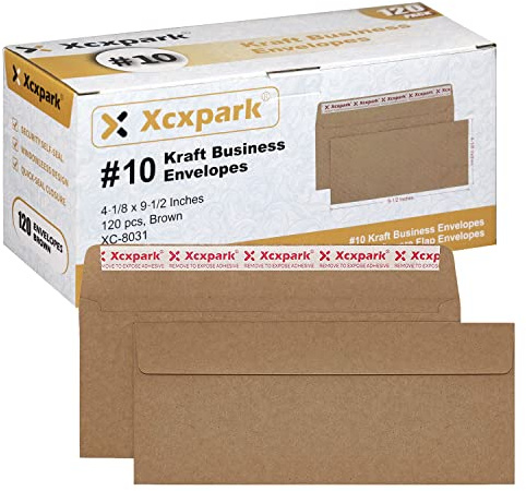Xxcxpark 120 PCS #10 Brown Self Seal Kraft 4-1/8 x 9-1/2 inches Security Envelopes, Windowless Invisible Envelopes Super Strong Quick Seal Envelopes Security Tint Pattern Secure