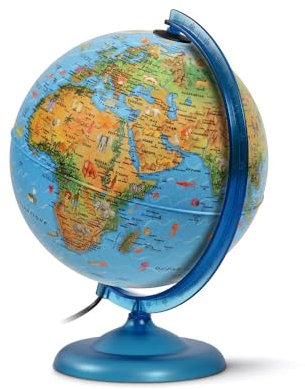 WONDAY - Globe Lumineux KID, pour Enfants, bleu, 250 mm, texte francais, Eclairage LED.