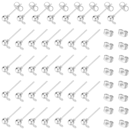 Unicraftal - Kit de pendientes de bola de hierro inoxidable con hebilla y tuercas, 0,8 mm para pendientes de 6,5 x 4 mm