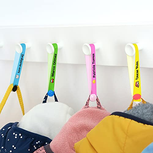 Ruban personnalisable pour suspendre les vêtements des enfants du col et de la crèche, réutilisable, sans couture, avec fermeture à clip, personnalisable. (6 unités) (couleurs)