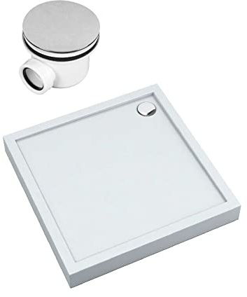 Sellon24® Duschtasse Duschwanne Acrylwanne mit Ablauf Acrylschürze Stabilsound® inkl. Träger Aufbau-Höhe 12cm (75x75x12)