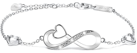 Aucuu Damen Armband, Infinity Armband 925 Sterling Silber Geschenke für Frauen Mädchen mama, Funkeln Zirkonia Freundschaftsarmband Verstellbar Armkette, Jubiläum Geburtstag Personalisierte Geschenk