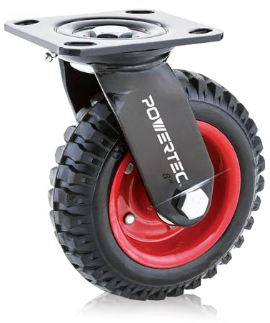 POWERTEC 17051V - Rueda industrial resistente, 8 pulgadas, 1 paquete, giratoria, 1 unidad, 8 pulgadas