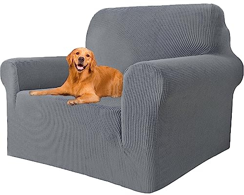 YSTELLAA Copridivano 1 Posto Con Braccioli, Elasticizzato Copripoltrona Universale, Antigraffio Copridivani Universale, Fodera per Divano Antiscivolo Lavabili, Antimacchia, Grigio Chiaro
