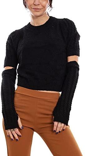Toocool Damen-Pullover mit kurzen Ärmeln für Armwärmer MBO12545, Schwarz , S-M