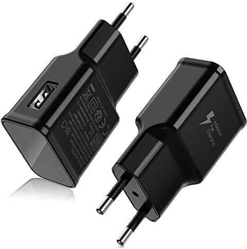 Cargador USB 15W, 2 Paquetes Cargador Movil Carga Rapida, Cargador Rápido Adaptador Corriente USB, Enchufe USB Pared Compatible con Galaxy A20/A80/S22/S21/S20/S10/S9/S8(Negro)