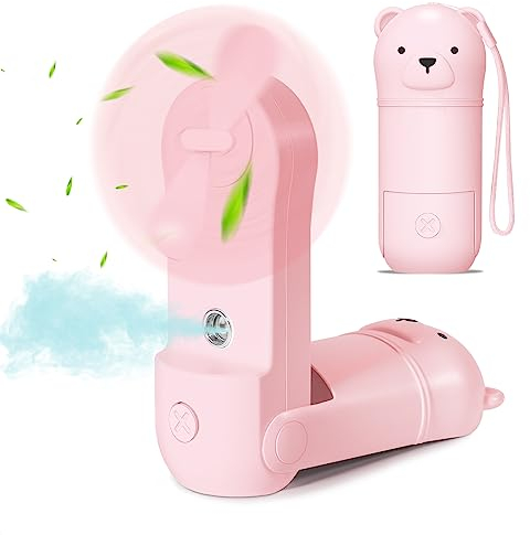 JYPS Mini Portable Handheld Fan with Water Mist Spray, Folding USB Rechargeable Battery, Small Hand Held Electric Travel Pocket Fan Cooling with 3 Speeds for Kids/Home/Outdoor