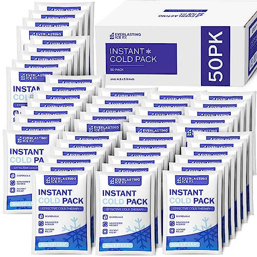 50 Pack - Instant Cold Packs - Instant Ice Packs for Injuries | Disposable Cold Compress Ice Pack for Pain Relief, Swelling, Inflammation, Sprains, Toothache - Cold Pack for Athletes