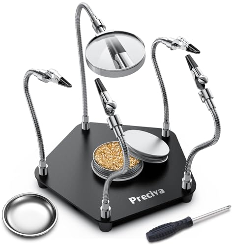 Löten Dritte Hand, Magnetische helfende Hände Preciva Löthilfe mit 4 flexiblen Armen und Krokodilklemmen, flexibler Löthalter, Löthilfsklemme mit Lupe für Lötarbeiten Reparatur von Schmuck