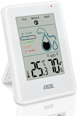 ADE Digitales Hygrometer innen mit Schimmelalarm | Feuchtigkeitsmessgerät mit Thermometer | großes LCD-Display | weiß