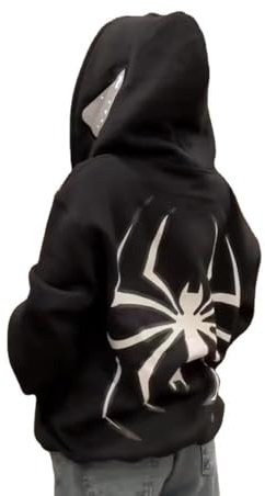 ZENMANCHEN Y2k huvtröja män kvinnor spindel hel dragkedja huvtröja Y2k jacka hiphop estetiska grafiska huvtröjor gotisk emo grunge huvtröja, Svart, L