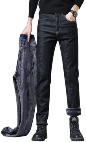 shownicer Jeans Homme Hiver Chaud Doublure Polaire Thermique Stretch Élastique Straight Baggy Denim Pants Vêtement Thermique Pantalon
