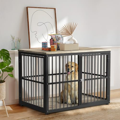 Lyromix Hundekäfig-Möbel mit 3 Türen, 109 cm, aus Holz, Beistelltisch, robuster Indoor-Welpenkäfig für kleine bis mittelgroße Hunde, mehrere Einheiten können kombiniert werden