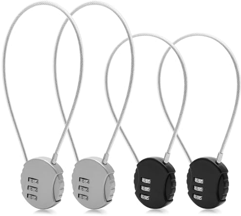 4 Pezzi Lucchetto Cavo Acciaio con Combinazione, Lucchetto Combinazione 3 Cifre, Lucchetto Corda Lungo, Lucchetto Valigia Piccolo per Aereo (2 Dimensioni)