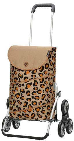 ANDERSEN Einkaufstrolley - Treppensteiger Royal Shopper Tyra Leo | ideal für Treppen, aus Alu, hohe Tragkraft, bis 50 kg - Tasche mit Kordelzug, Innenfach, Reflektoren, 46 L