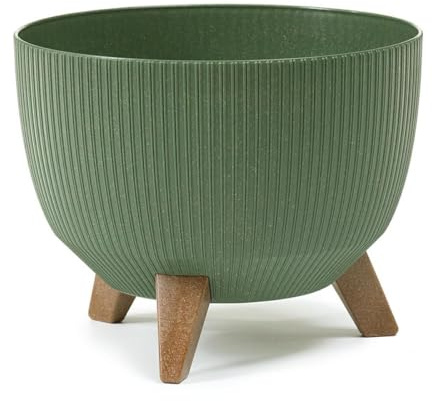 HowHomely Deko Blumentopf mit 3 Beinen Hoch 20 cm - Grün Blumenübertopf - Langlebige und Leichte Übertopf 25 cm Durchmesser