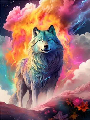 AMBATTERY Knüpfteppich Fantasie-Wolf Knüpfteppich Zum Selber Knüpfen Erwachsene Anfänger Knüpfen Set Kissen Knüpfkissen Mit Vordruck Handarbeit Set Für Erwachsene 31x45in