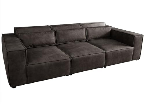 3-Sitzer Sofa BOSSA NOVA - 260cm - antik dunkelgrau - Microfaser | 5 Kissen inklusive, Nosagfederung, Wildleder-Optik, Rundum-Bezug, pflegeleicht, belastbar bis 100 kg