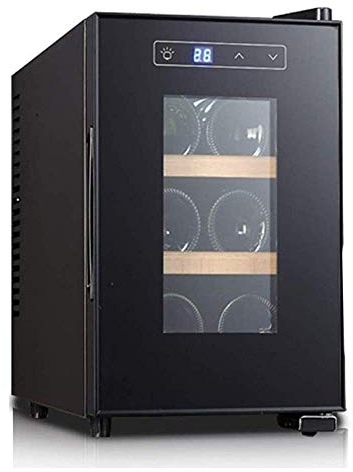 Suuim Mini gabinete para vinos, refrigerador de Funcionamiento silencioso, 6 Botellas de Vino Independiente de Acero Inoxidable, con Puerta de Vidrio