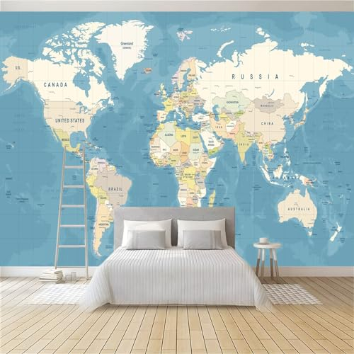Fototapete Blaue Weltkarte 350 x 256 cm 3D Vliestapete Wandbild, Mustertapete Moderne Wandtapete, Wohnzimmer Schlafzimmer Kinderzimmer Büro Flur Wanddeko