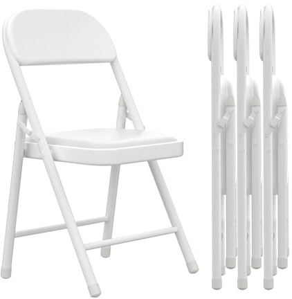 Chleby Juego de 4 Cómoda Silla Plegable sillas Plegables de Cuero para Cocina con cojín Fino, sillas de Comedor Plegables adecuadas para Cocina, Interior, Exterior, Sala de conferencias Blanco