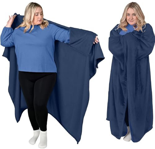 iyoimono Marineblau Tragbare Decke Sofadecke Kuscheldecke Wearable Blanket Geschenke für Frauen Männer und Erwachsene, 177 * 154cm