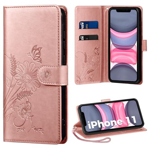 Thorhülle Handyhülle für iPhone 11 Hülle, Schutzhülle für iPhone 11 PU Lederhülle Tasche Flip Case Kartensteckplätzen Klapphülle Kompatibel mit iPhone 11 Hülle, Rosa