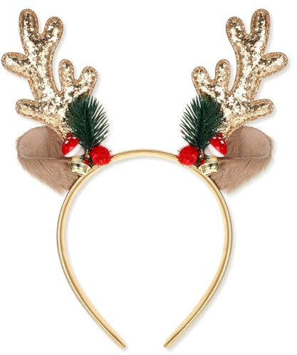 YUXIANLB Bandeaux de Noël à paillettes en forme de bois de cerf - Serre-tête avec oreilles d'animaux - Bandeau mignon de Noël - Accessoires de fête d'Halloween et de Noël pour femmes et filles