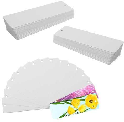 ZIJANG Lesezeichen Basteln Set 60 Stück, 14 x 5 cm Blanko Lesezeichen & Geschenkanhänger aus Papier mit VorgeStanztem Loch- Vielseitig für Karten, Postkarten und DIY Deko
