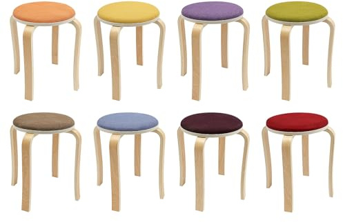 PansyWind 8* Stackable Stools Set Wooden Upholstered Bar Height Stools Space Saving Design with Non-Slip Base for Kitchen Dining etc