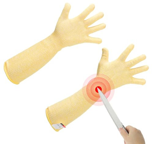 sourcing map Manicotti resistenti al taglio con guanti, 42 cm, manicotti di protezione per le braccia, in HPPE, per agricoltori e giardinaggio, per lavoro, cucina, saldatura, agricoltura, giallo