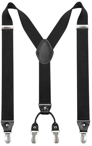JEMYGINS Bretelle da uomo larghe 3,5 cm con 4 bretelle clip a forma di Y, elastiche e regolabili in lunghezza, Nero , M